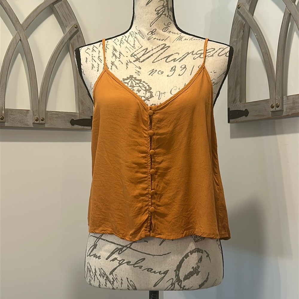Cami Top Casual Lightweight Airy Spaghetti Straps V-Neck Button Front Size Small